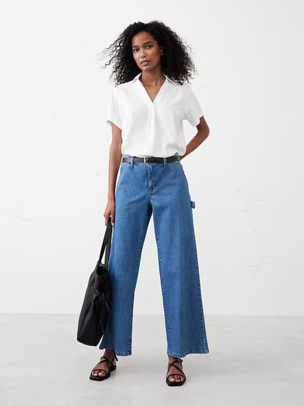 Banana Republic linen blend white polo pop over small top
